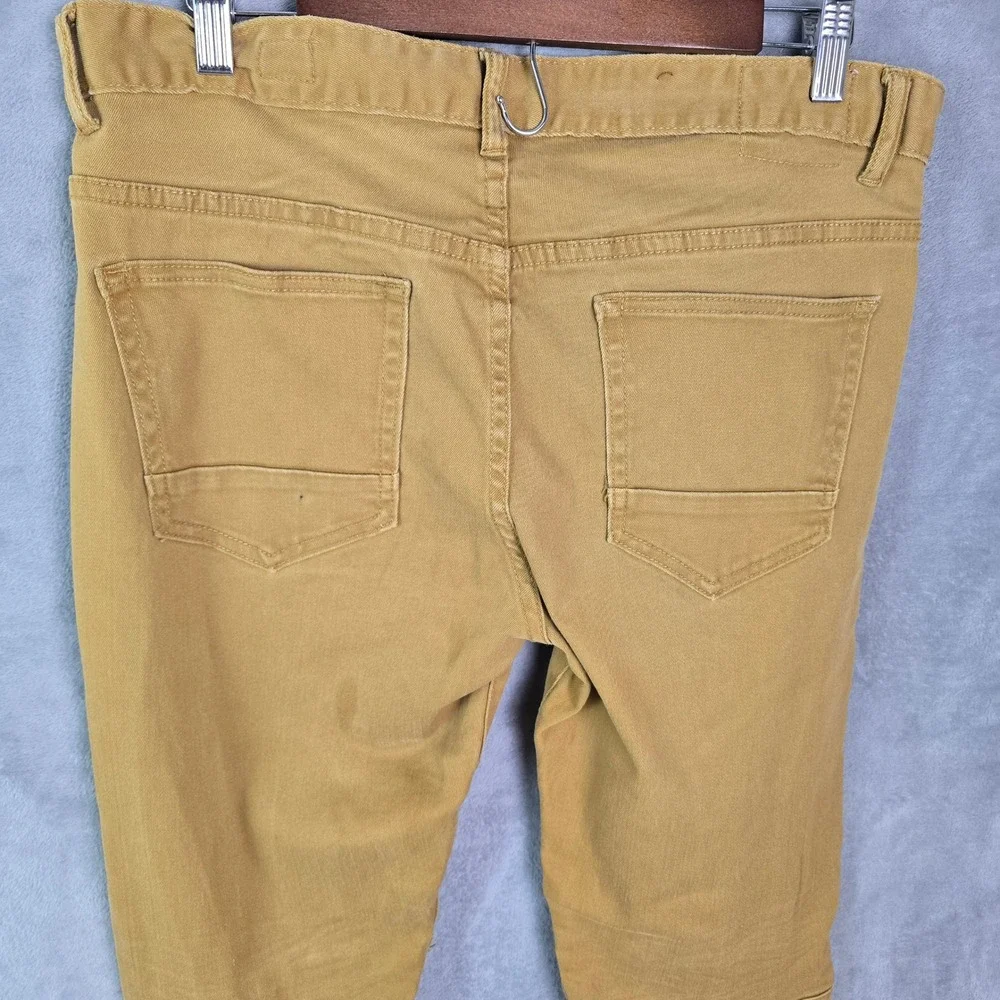 Smoke Rise Mens Moto Biker Jeans Mustard Yellow Slim Tapered 36x32 TSON901